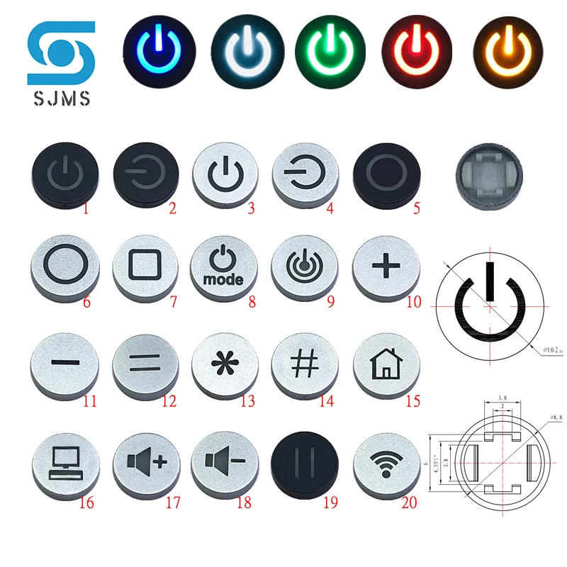Description Picture 3 of item10PCS LED OD 10mm Switch Cap For 6*6 mm Tactile Momentary LED Tact Push Button Switch Arrow Direction No.61-No.90