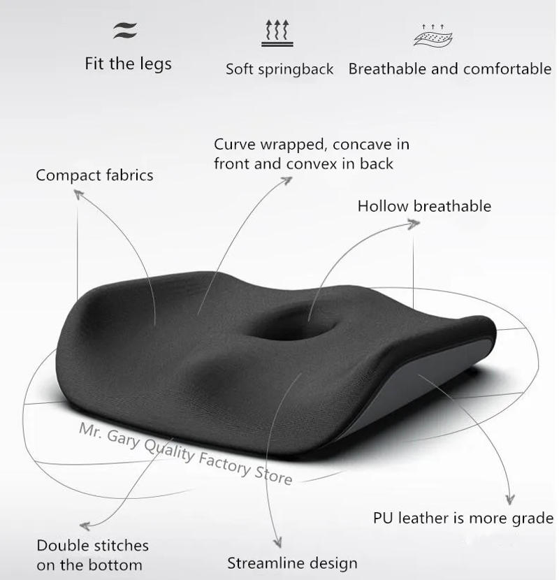 Description Picture 3 of itemMemory Foam Seat Cushion Orthopedic Pillow Coccyx Office Chair Cushion Support Waist Back Pillow Car Seat Hip Massage Pad Sets