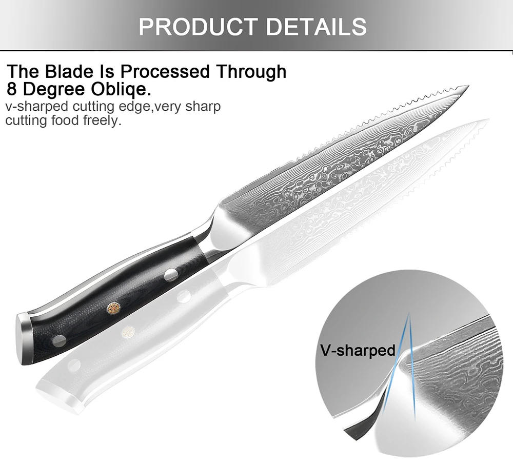 Description Picture 6 of itemXITUO High Quality Damascus Steak Knife Set Japanes VG10 Steel Black G10 Handle Western Knife Home&Restaurant Dinner Meat Knives