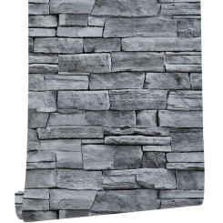 Self Adhesive Grey Stone Wallpaper, Removable Brick Wallpaper, Waterproof Decoration Sticker for Kitchen