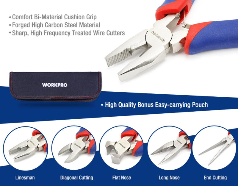 Description Picture 3 of itemWORKPRO 5/7PC Mini Set Mini Pliers Basics Plier Tools Set  Diagonal Pliers Cutter DIY Plier Set with Pouch