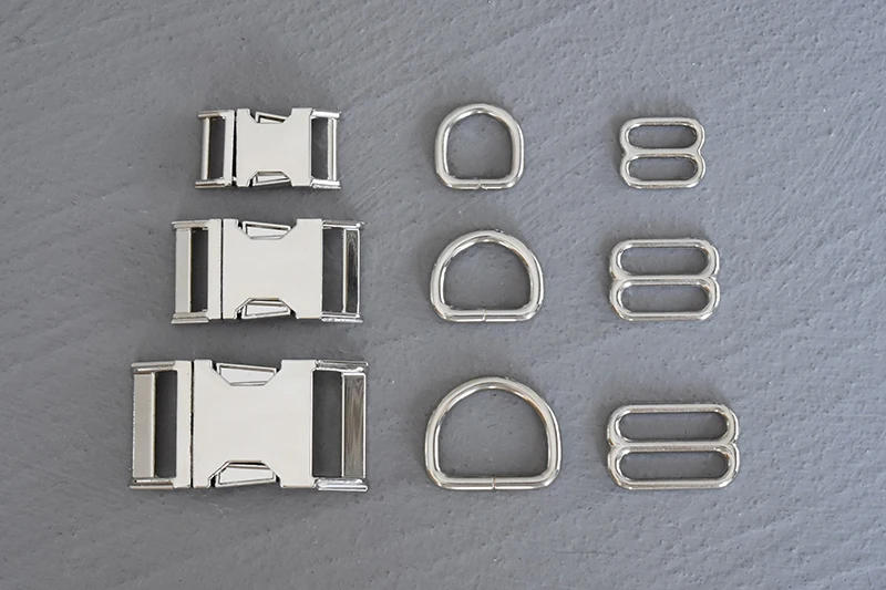 Description Picture 5 of item1 Set 15mm/20mm/25mm Webbing Metal Hardware D Ring Adjuster Belt Strap Slider Release Buckle Three-Piece Use For DIY Dog Collar