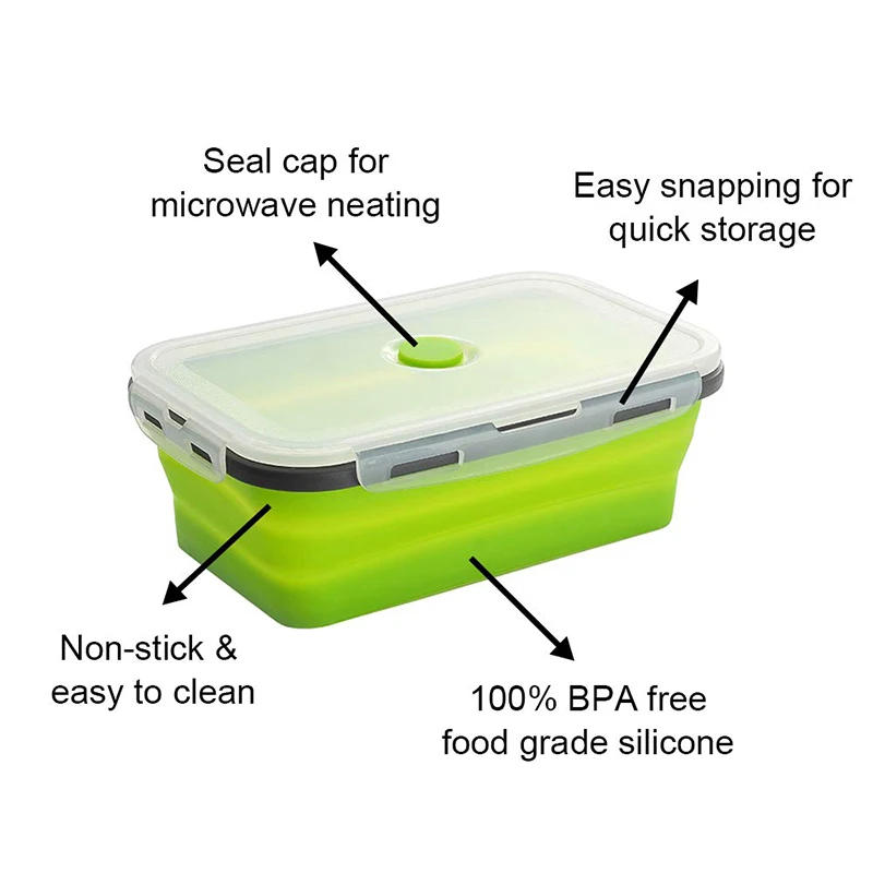 Description Picture 4 of itemCollapsible Silicone Food Container Portable Bento Lunch Box Microware Home Kitchen Outdoor Food Storage Containers Box