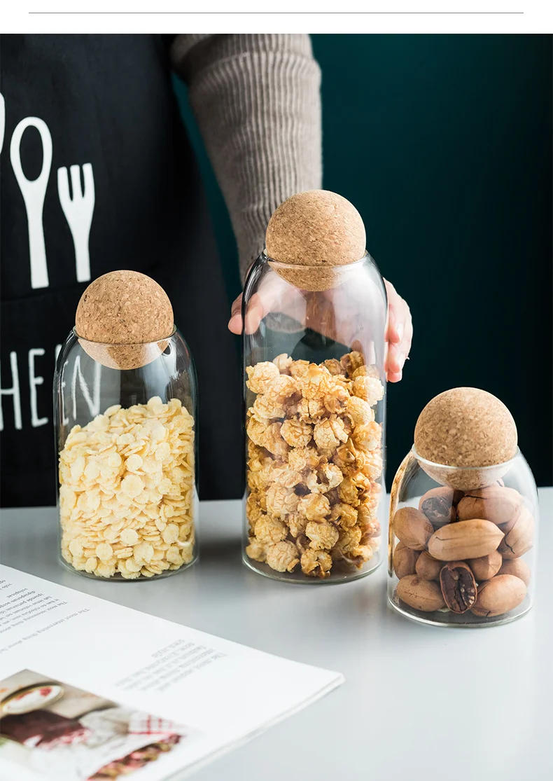 Description Picture 6 of itemGolden Cork Cover Glass Storage Jar Kitchen Food Storage Container Coffee Bean Tea Can Sundries Storage Bottle Home Decoration