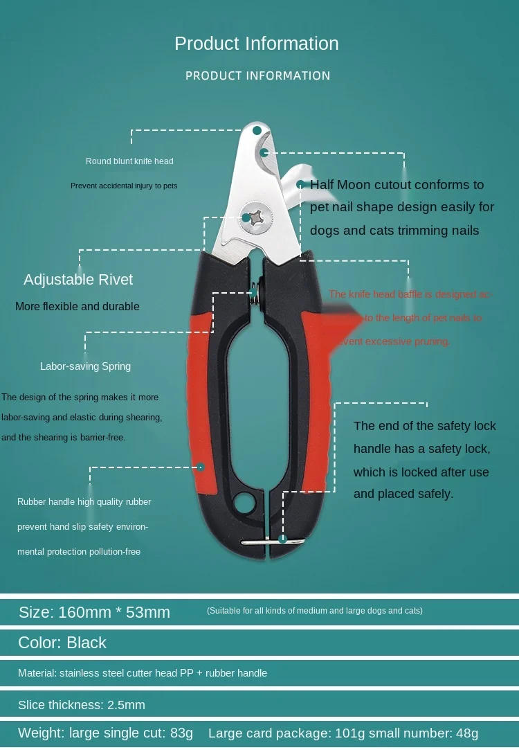 Description Picture 2 of itemProfessional Pet Cat Dog Nail Clipper Cutter Stainless Steel Grooming Scissors Clippers for Animals Cats Dogs with Lock S M Size