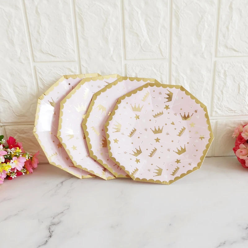 Description Picture 3 of itemRose Gold Pink Party Paper Plates Cups Straws Disposable Tableware Kids Birthday Wedding Carnival Tableware Supplies Decoration
