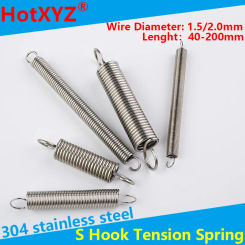 304 Stainless Steel S Hook Tension Cylindroid Helical Coil Pullback Extension Tension Spring Wire Diameter 0.8mm 1.5mm 2.0mm