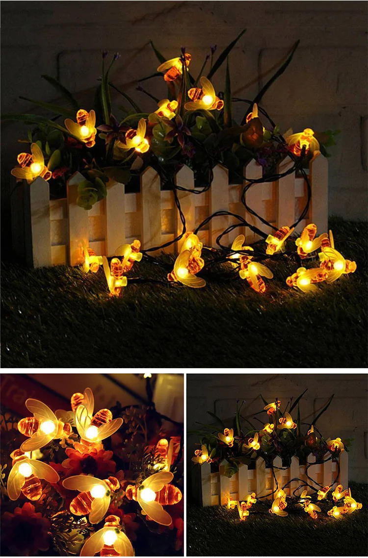 Description Picture 4 of item12M Simulation Honey Bees Solar Power String Lamp Fairy Lights Garlands Garden Christmas Holiday Home Decor Outdoor