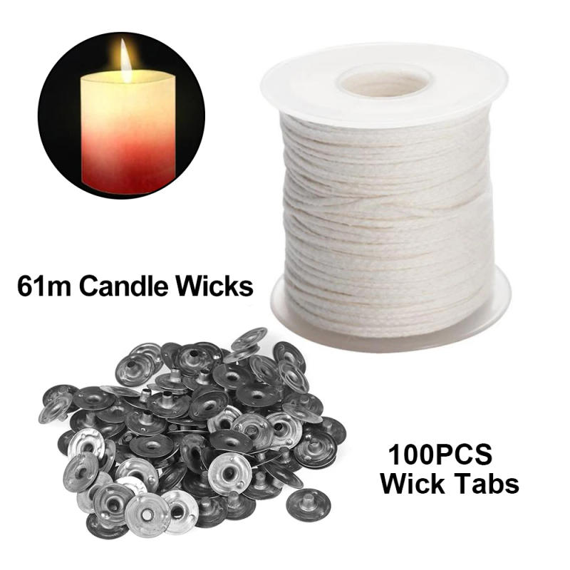 Description Picture 5 of item1 Roll Candle Wick Core with 100PCS Metal Candle Wick Sustainer Tabs Candles Making Tools Set for DIY Soy Paraffin Candle Making