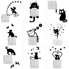 Light Switch Sticker Kids Baby Nursery Room DIY Wall Decoration Cat Fairy Moon Stars Vinyl Decal for Children Bedroom Home Decor