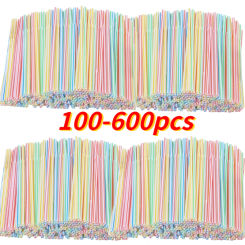 100/200/300/400/500/600Pcs 21cm Colorful Disposable Plastic Curved Drinking Straws Wedding Birthday Party Bar Drink Accessories