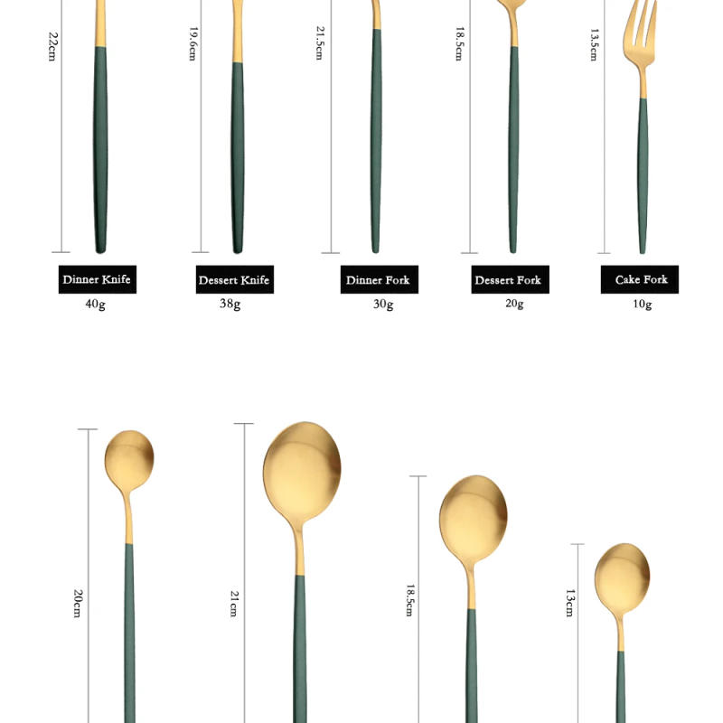 Description Picture 4 of itemIns Style Matte Flatware Stainless Steel Cutlery Set Green Gold Dinnerware Home Spoon Fork  And Knives Set Fruit Forks For Kids