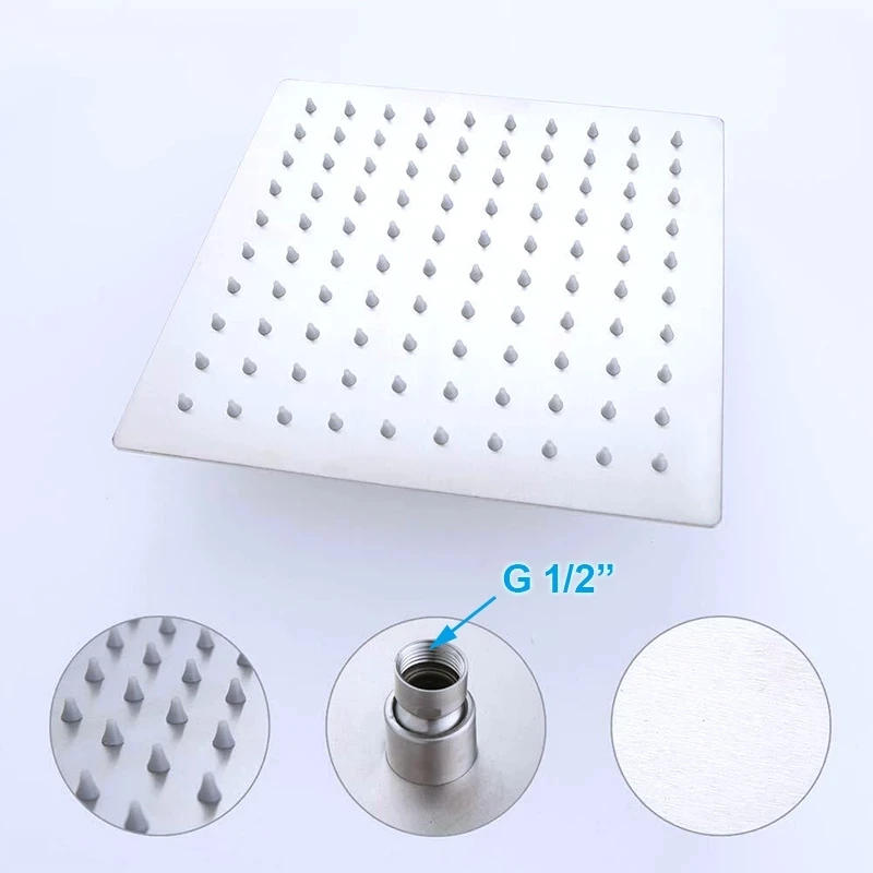 Description Picture 3 of itemBrushed Nickel Stainless Steel Square Rainfall Shower Head Top Sprayer High Pressure Round & Square Ultra-Thin Showerheads