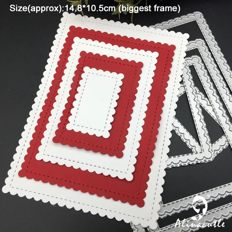 Description Picture 6 of itemAlinacutle Metal Cutting Die Cut Rectangle Nesting Frame Scallop Border Scrapbook Paper Craft  Card Album Punch Art Cutter