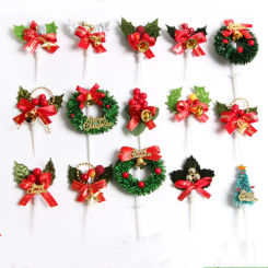 New Christmas Party Cake Topper Leaf wreath Merry Christmas Cake Toppers Dessert Decoration For Home Xmas gift Baking supplies