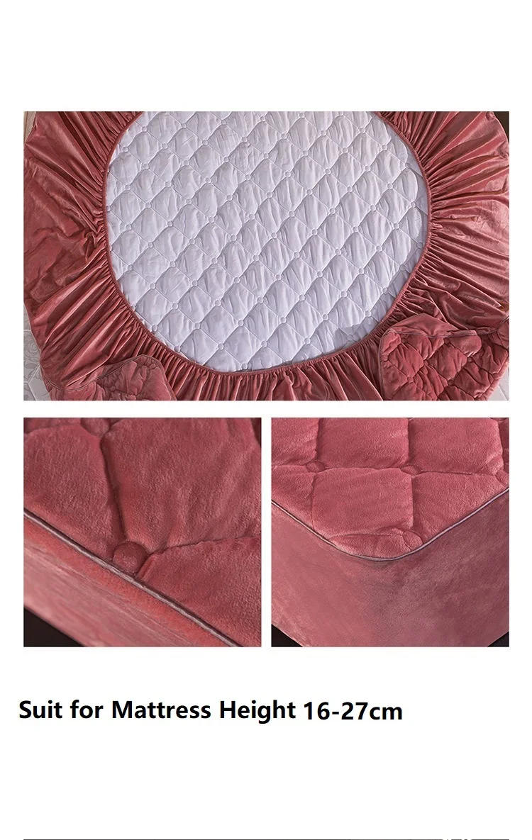 Description Picture 4 of itemCrystal Velvet Thicken Quilted Mattress Cover Warm Soft Plush Queen King Quilted Bed Fitted Sheet Not Including Pillowcase
