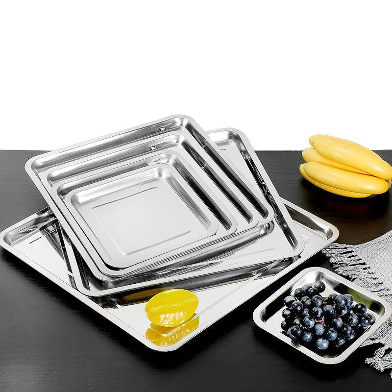 Description Picture 6 of itemSquare Stainless Steel Food Fruit Storage Tray Cake Barbecue Pastry Steamed Sausage Shallow Pans Plate Dish Kitchen Accessories