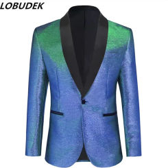 Men Shawl Collar Suit Jackets Male Singer Host Bar Concert Business-casual Blazer Prom Wedding Party Tuxedo Plus Size Costume