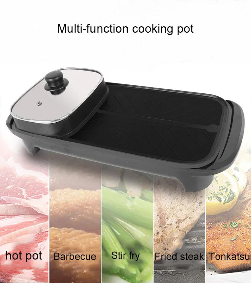 Description Picture 2 of itemMultifunction Electric Grill Smokeless Barbecue Baking Plates Hot Pot Steak Korean BBQ Non-stick Grilled Decoction Dual-use Pot