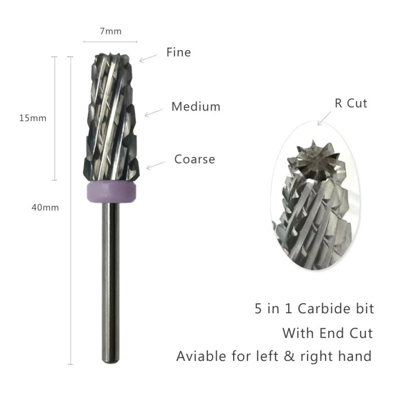 Description Picture 4 of itemHYTOOS 5 in 1 Tapered Carbide Nail Drill Bits Milling Cutter For Manicure Remove Acylics & Gel Nails Accessories Tools