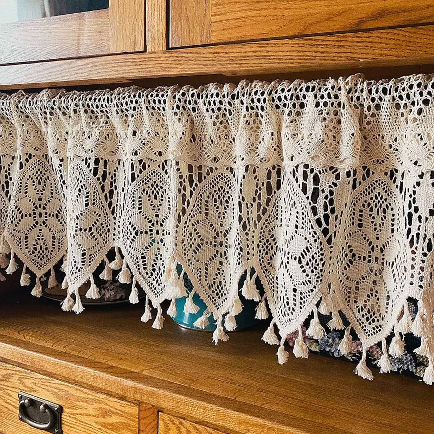 Description Picture 3 of item1Pc Vintage Crocheted Curtain With Tassel Home Decoration For Living Room Curtains For Windows Kitchen Curtains Partition