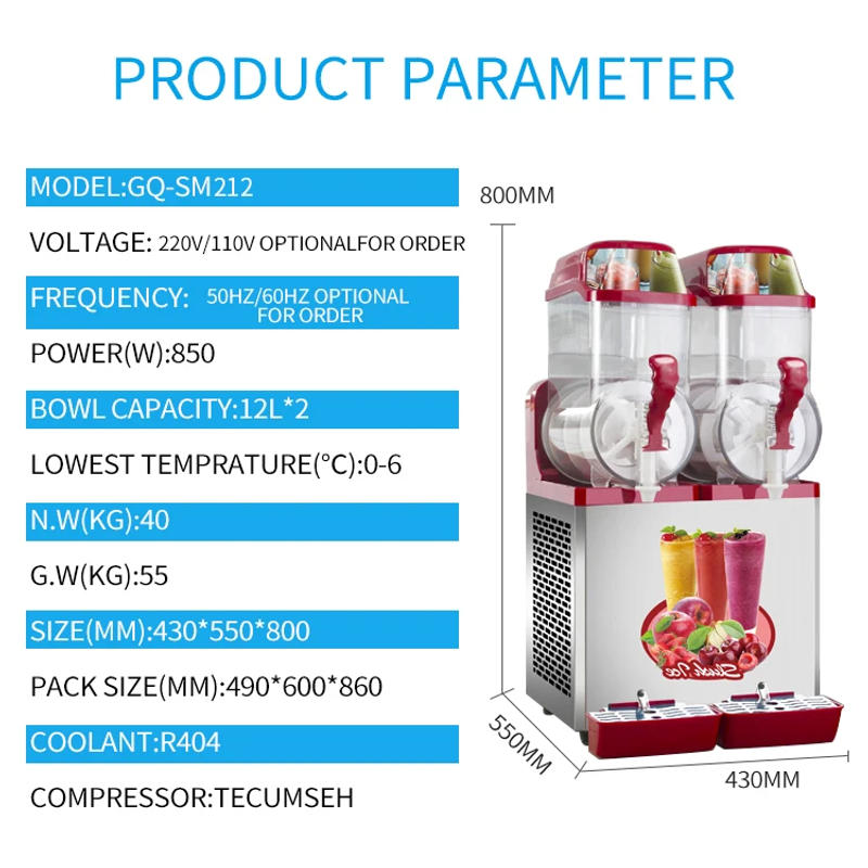 Description Picture 4 of itemDouble tank slush machine 24L Ice cream maker 800W Snow melting machine Commercial Smoothies granita machine Ice slusher