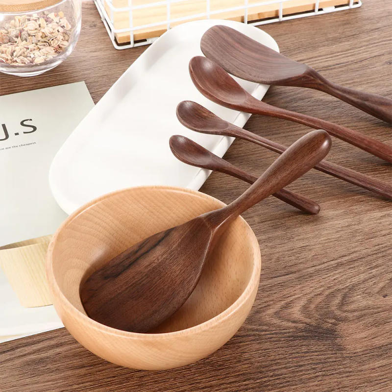 Description Picture 6 of itemJapanese Style Black Walnut Wooden Dessert Spoon Tableware Coffee Honey Spoons Stir Long Scoop Soup Rice Spoon Kitchen Supplies