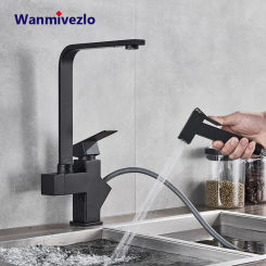 Matte Black Pull Out Spray Kitchen Sink Faucet Deck Mounted Bathroom Kitchen Tap 360 Rotation Spout Single Handle Mixer Tap