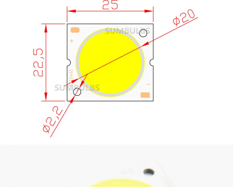 Description Picture 2 of item25x23mm 20mm Diameter LED COB Spotlight Light Source Cold Warm Nature White for Down Track Lamp 10W 20W 30W Diode LED