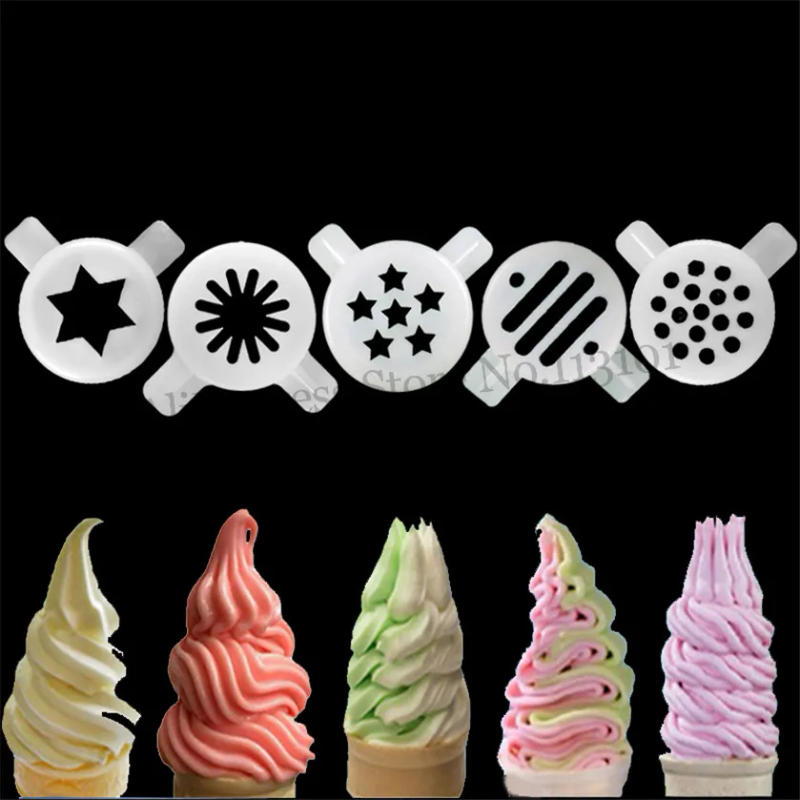 Description Picture 2 of item5 Types Ice Cream Shape Nozzle Lids Magic Modelling Caps Spare Part Replacement Soft Ice Cream Machines 29mm Inner Diameter