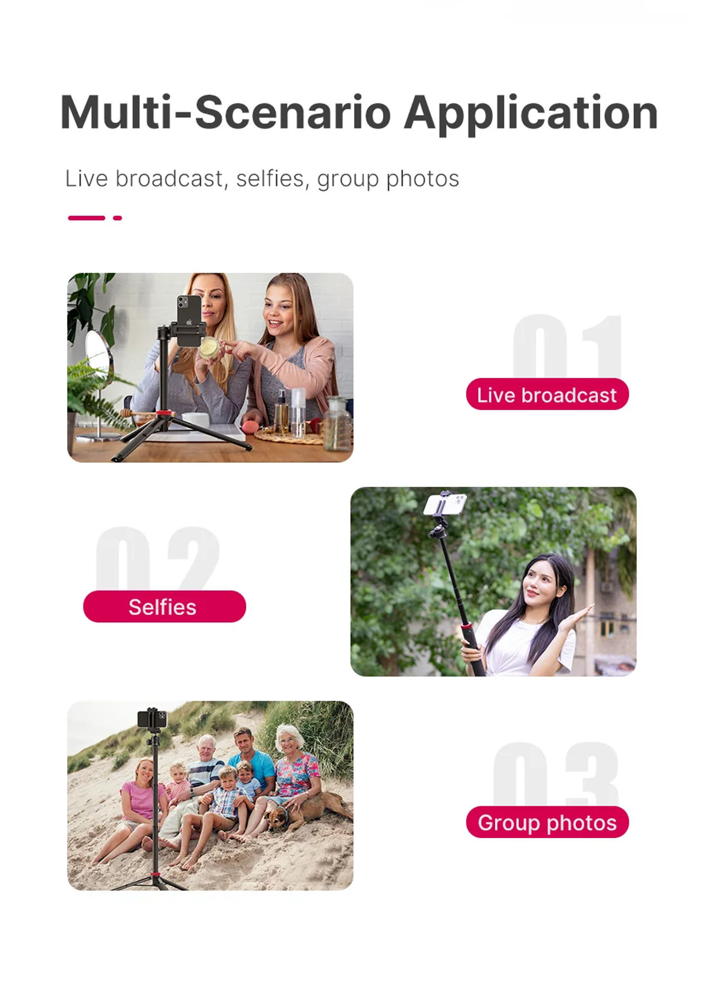 Description Picture 3 of itemUlanzi MT-44 Extendable Vlog Livebroadcast Tripod Stand with Phone Mount Holder 42Inch for DSlR SLR Camera GoproSmartphone