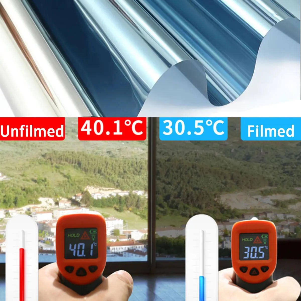 Description Picture 3 of item1m Mirror Window Film Self-adhesive Reflective Solar Film Privacy Glass Colored Window Sticker Window Glass Privacy Film