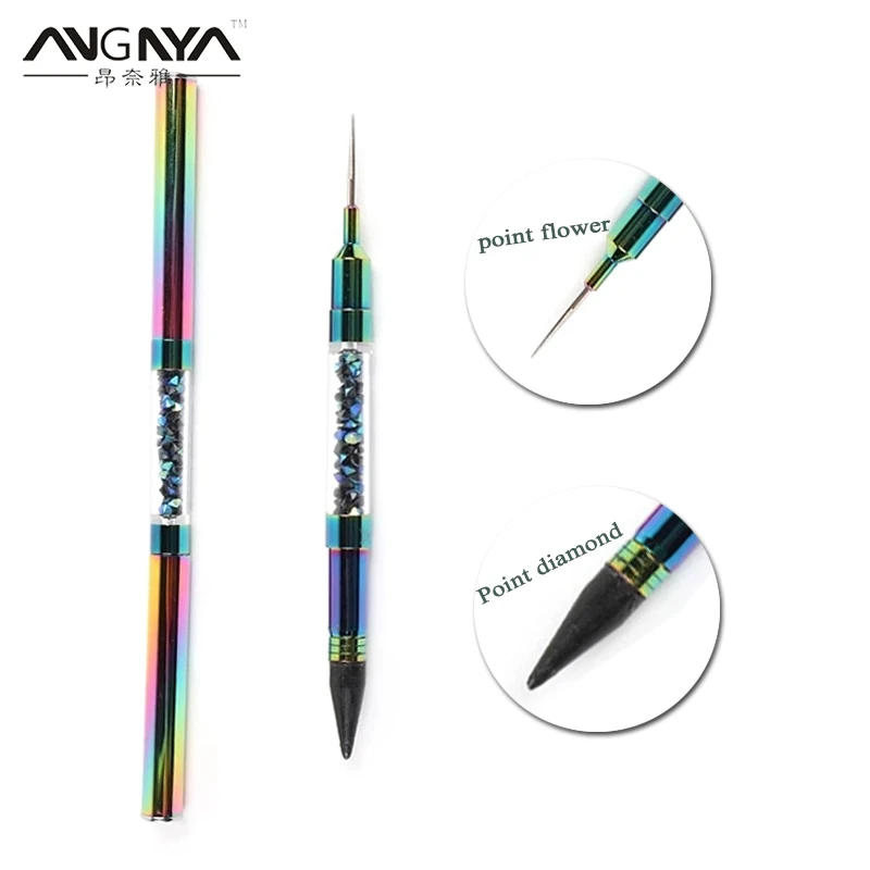 Description Picture 2 of itemANGNYA Dual-ended Nail Art Dotting Pen Crayon Rhinestone Metal Handle Bead Picker Wax Pencil Dazzling Color DIY Manicure Tools
