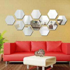 12PCS Hexagonal 3D Decorative Mirror Stickers Honeycomb Shape Restaurant Living Room Decorative Wall Stickers Home Decoration