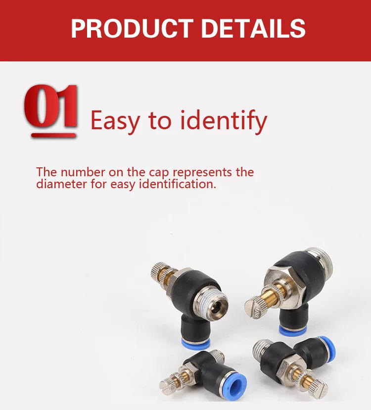 Description Picture 5 of itemPneumatic Speed Flow Controller 8mm 6mm 10mm 12mm OD Hose Tube 1/4"BSP 1/8" 3/8" 1/2" Male Gas Airflow Limit Valve Quick Fitting