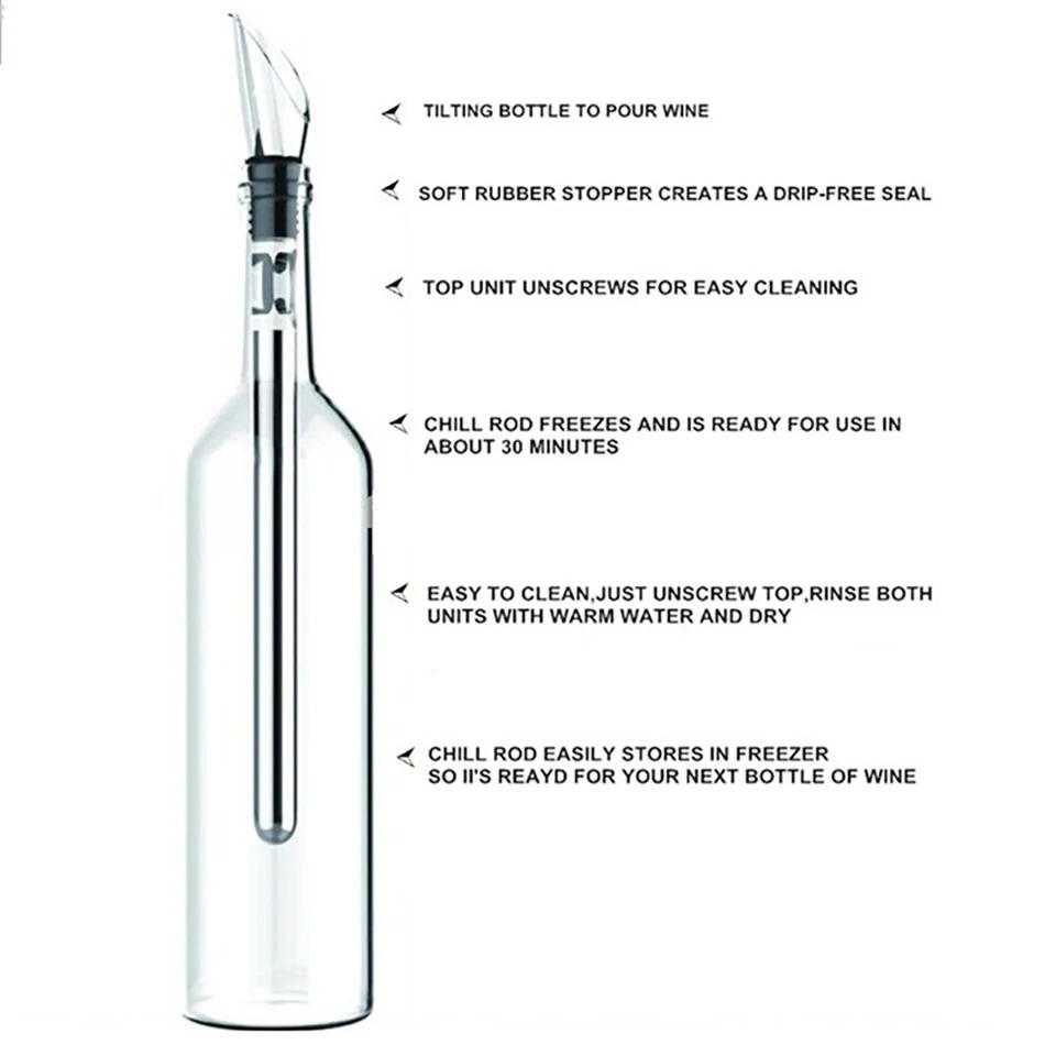 Description Picture 2 of itemIce Wine Chiller Rushed Ice Bucket Stainless Steel Barware Wine Pourer Bottle Stick Rapid Iceless Perfect Kitchen Bar Accessorie