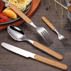 Japanese Style Stainless Steel Cutlery Wooden Handle Vintage Tableware Dinnerware Spoon Fork Knife for Home Kitchen Gadgets