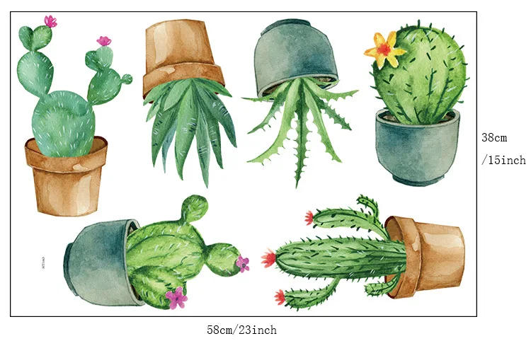 Description Picture 2 of itemGreen Garden Plant Cactus Potted Flower Pot Set 3D DIY Wall Decals/Adhesive Family Wall Sticker Mural Art Bathroom stairs Decor