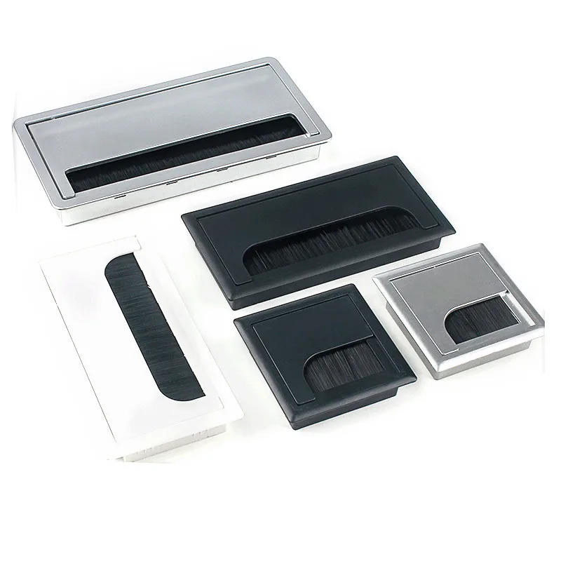 Description Picture 2 of item1pc ABS 160mm Table Desk Rectangle Wire Cable Grommet Hole Cover Outlet Port with Black Brush