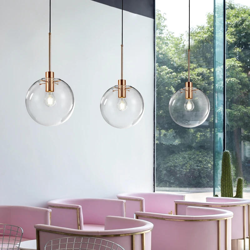 Description Picture 4 of itemClear Glass Ball Pendant Lights Home Deco Maison Hanging Light Fixture Led Hanglamp for Kitchen Bedroom Restaurant Luminaire E27