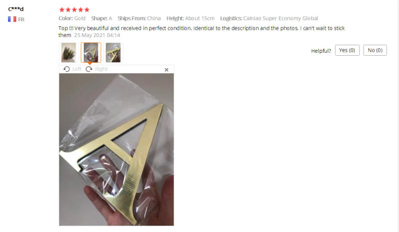 Description Picture 4 of itemHome Wall Decor 10/15cm 3D Mirror Spell Letters Wall Stickers For Logo Name Alphabet Wedding Letters English Black/Gold/Silver