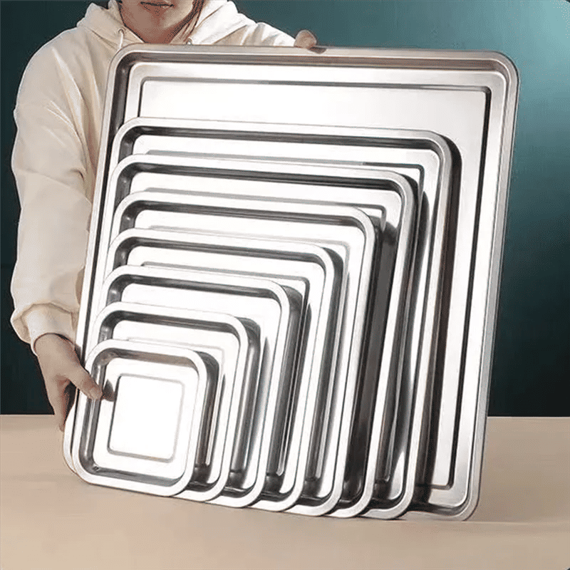 Description Picture 2 of itemStainless Steel Square Storage Tray Steaming Shallow Plates Dumplings Baking Dishes Kitchen Organizer