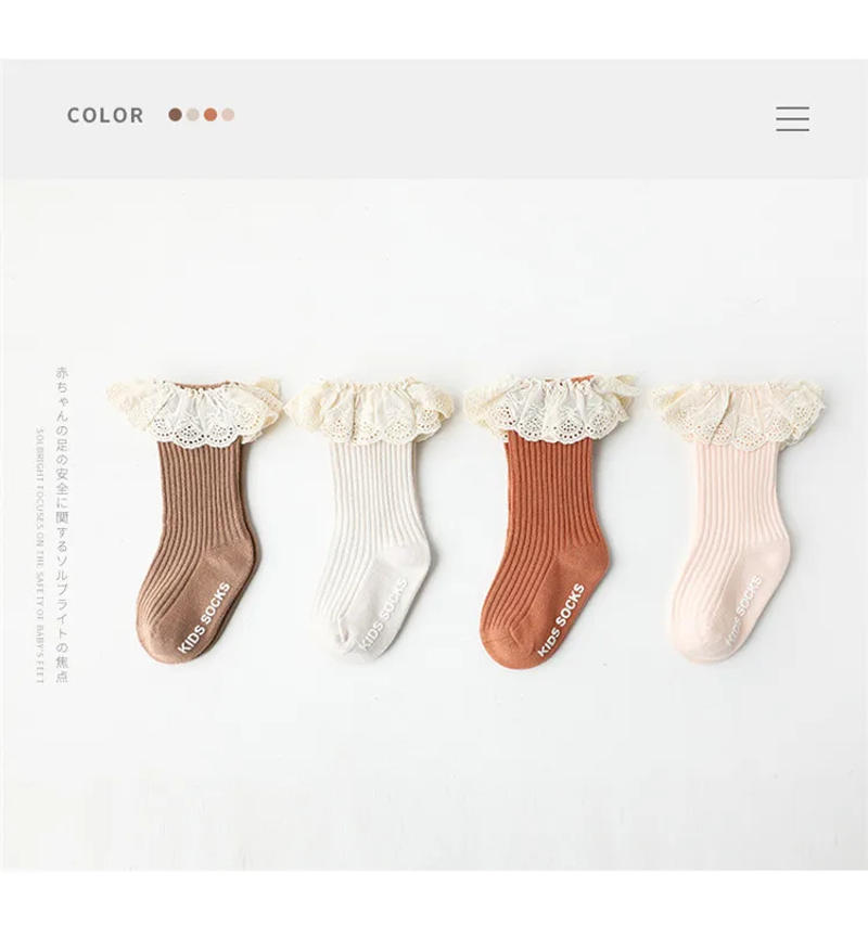 Description Picture 4 of itemNew Baby Girl Socks Anti Slip Cotton Lace Knee Infant Toddler Socks For Girls Autumn Spring Princess Long Stockings 0-3Years Old