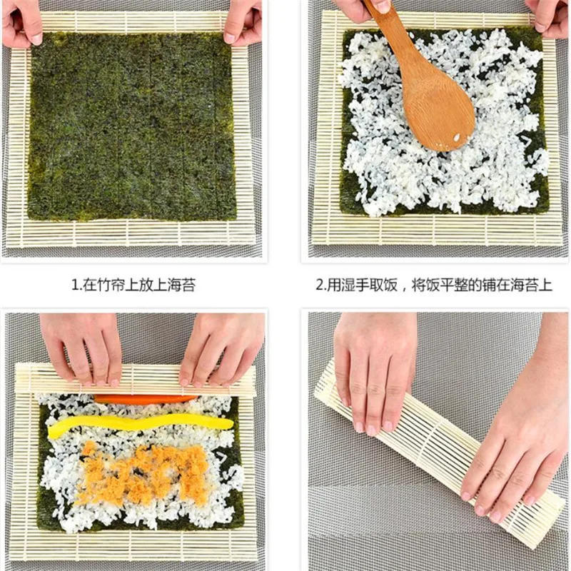 Description Picture 6 of item24*24CM Sushi Tool Bamboo Rolling Mat DIY Onigiri Rice Roller Chicken Roll Hand Maker Kitchen Japanese Sushi Maker Tools