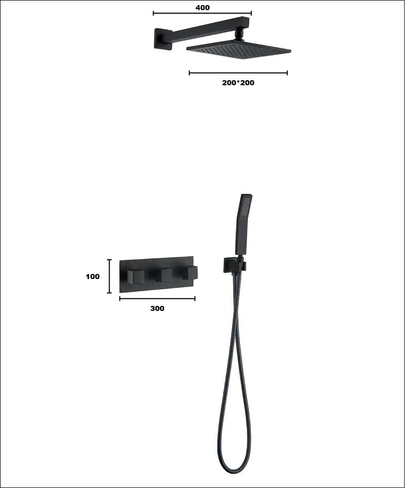 Description Picture 3 of itemCeiling Mount Rain Shower Faucet System Set Bathroom Bath Mixer Tap Matt Black Brass Diverter Hand Held 8" Head Wall Arm Kit