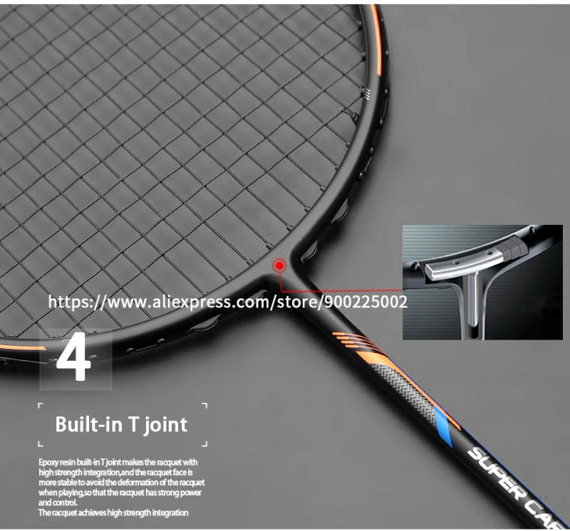 Description Picture 6 of item100% Full Carbon Fiber Strung Badminton Rackets 10U Tension 22-35LBS 13kg Training Racquet Speed Sports With Bags For Adult