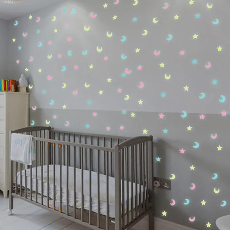 Description Picture 5 of item100Pcs Luminous Mixed Color Star Moon 3D Wall Sticker Kids Baby Rooms Living Room Glow In The Dark Home Decorations Stickers