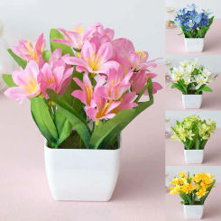 Artificial Lily Flower Potted Plant Plastic Flower Bonsai Home Garden Office Cafe Wedding Party Bonsai Ornament Decoration