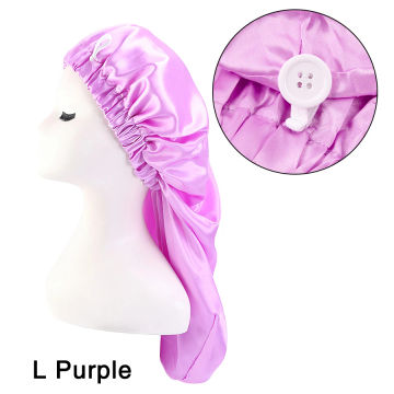 Long Satin Solid Sleeping Hat Night Cap Adjustable Women Satin Night Sleep Cap Hair Bonnet Hat  For Hair Care Head Cover Bonnets