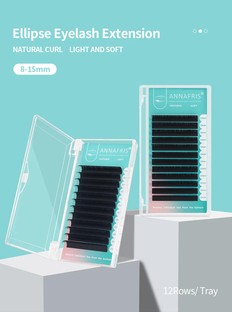 Description Picture 2 of itemANNAFRIS Flat Ellipse Extension Eyelashes 8-15mm MIX Length Matte Split Tips Premium Individual Mink False Lashes Cilios PostiÃ§o